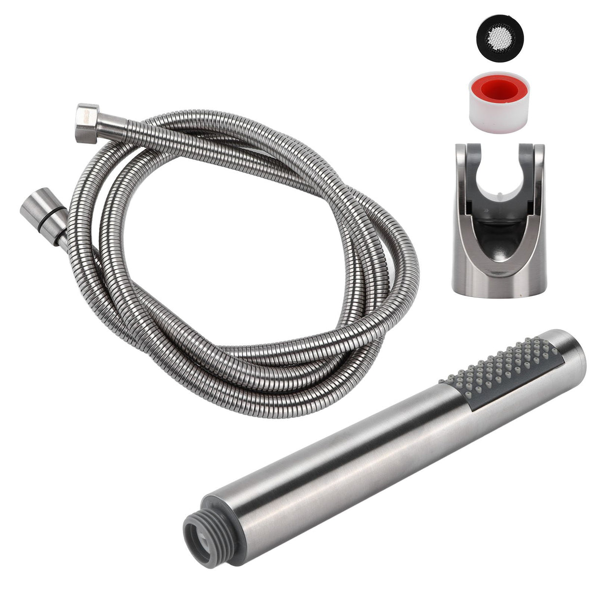 3Pcs/Set Stainless Steel Hand Shower Brushed Round Single Shower Head with Hose Fixed Holder