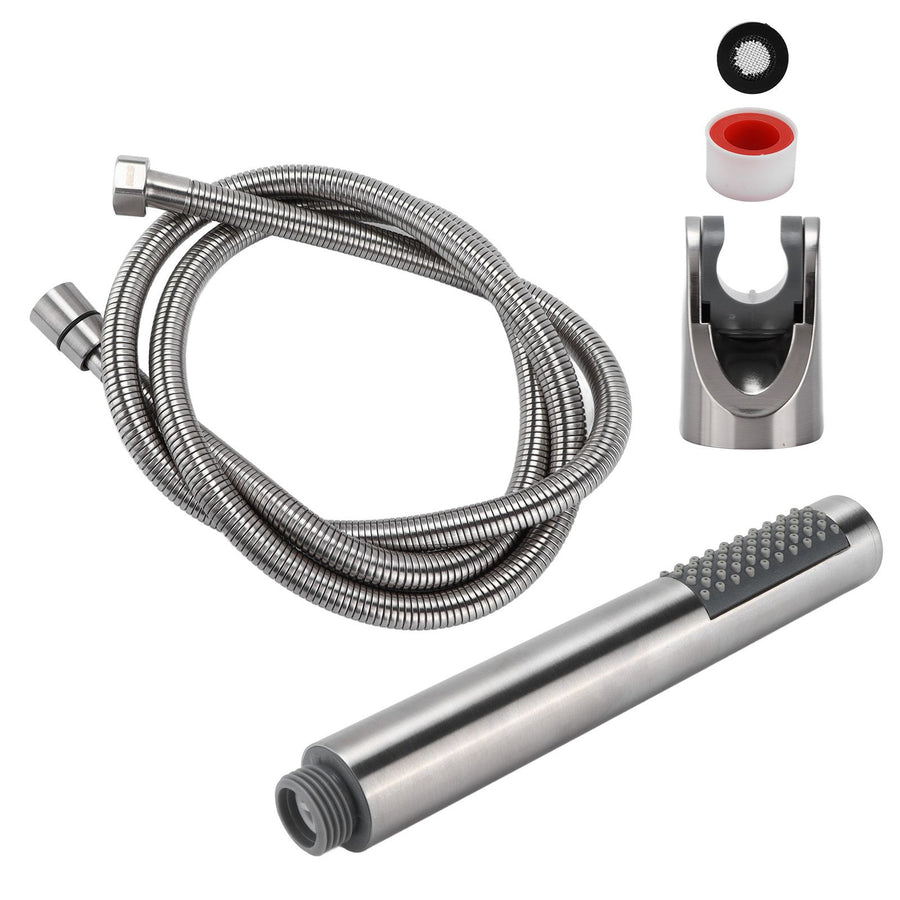 3Pcs/Set Stainless Steel Hand Shower Brushed Round Single Shower Head with Hose Fixed Holder