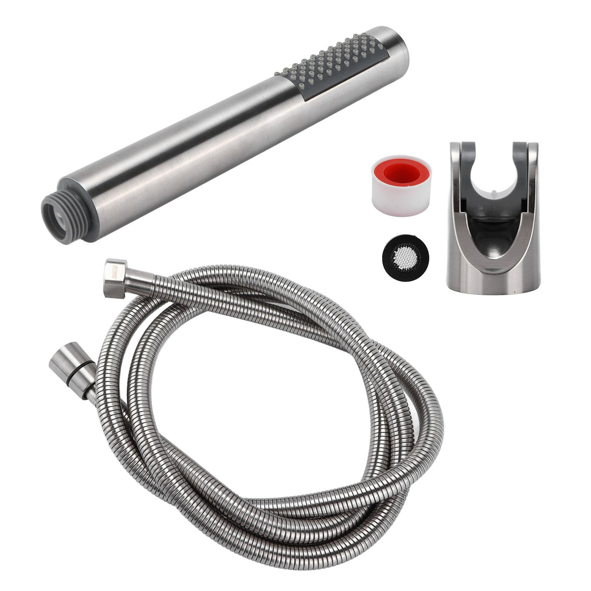 3Pcs/Set Stainless Steel Hand Shower Brushed Round Single Shower Head with Hose Fixed Holder