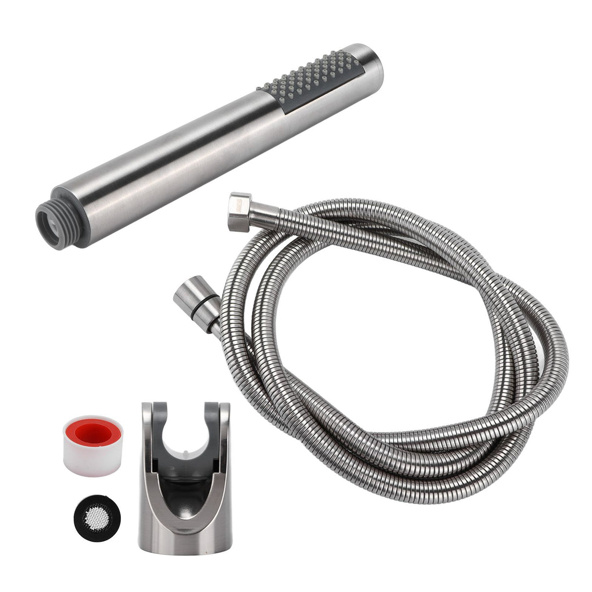 3Pcs/Set Stainless Steel Hand Shower Brushed Round Single Shower Head with Hose Fixed Holder