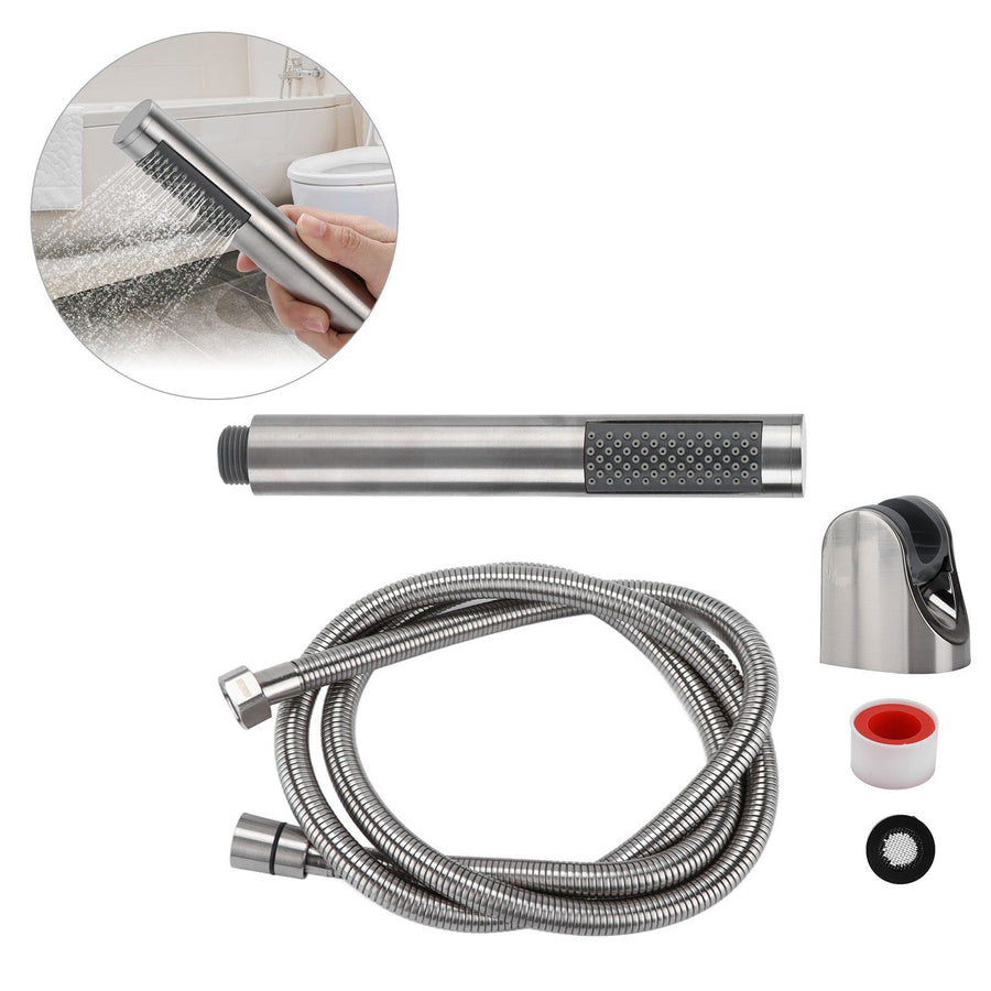 3Pcs/Set Stainless Steel Hand Shower Brushed Round Single Shower Head with Hose Fixed Holder
