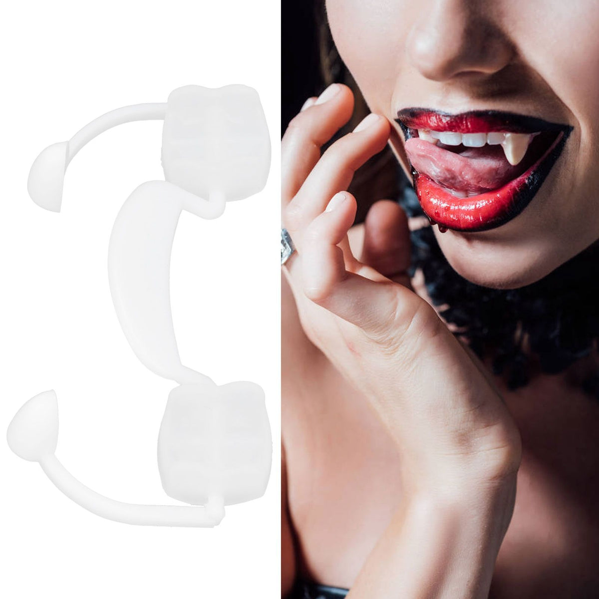 Vampire Fangs Retractable False Tooth with Tooth Repair Beads Halloween Costume Cosplay Party Props