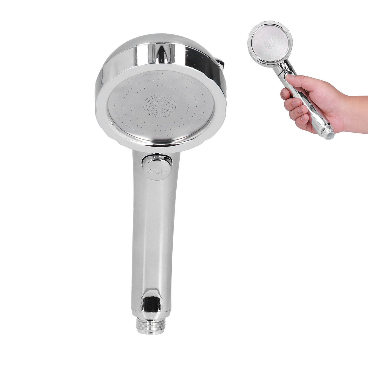 Shower Head Portable Handheld 360 Degree Rotating Three Modes Pressure One Button Water Stop Shower