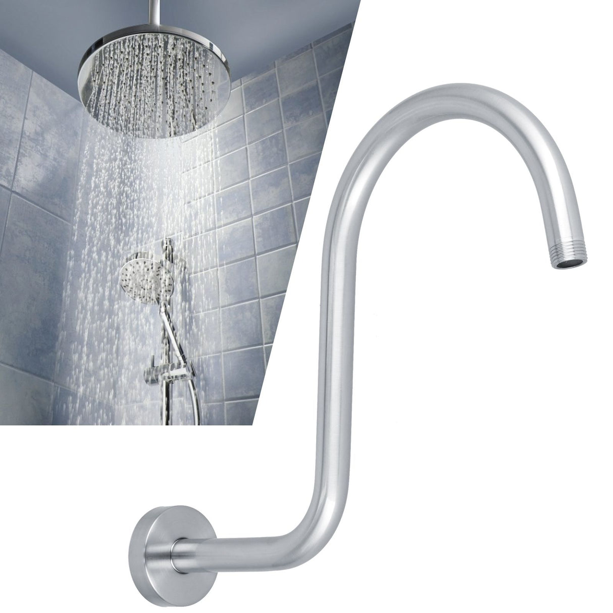 Shower Arm S Shape Gooseneck Stainless Steel Shower Head Extension Arm Bathroom NPT Shower Head Arm for Home233 Brushed