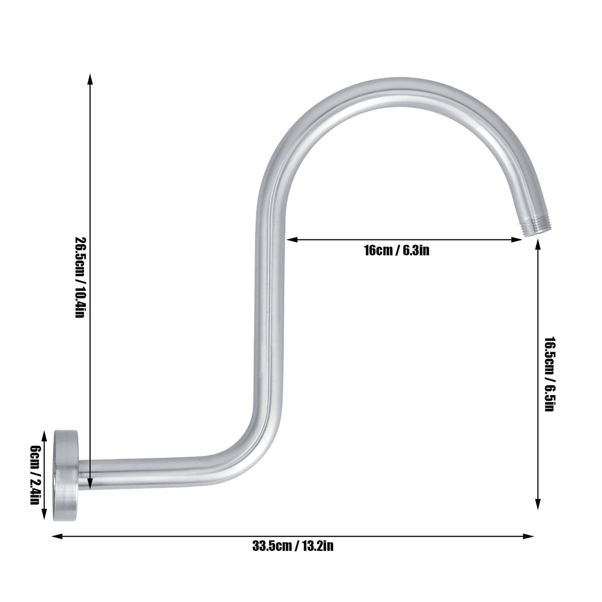 Shower Arm S Shape Gooseneck Stainless Steel Shower Head Extension Arm Bathroom NPT Shower Head Arm for Home233 Brushed