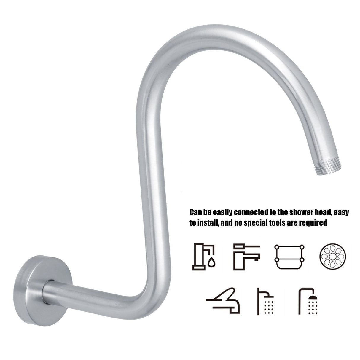 Shower Arm S Shape Gooseneck Stainless Steel Shower Head Extension Arm Bathroom NPT Shower Head Arm for Home233 Brushed