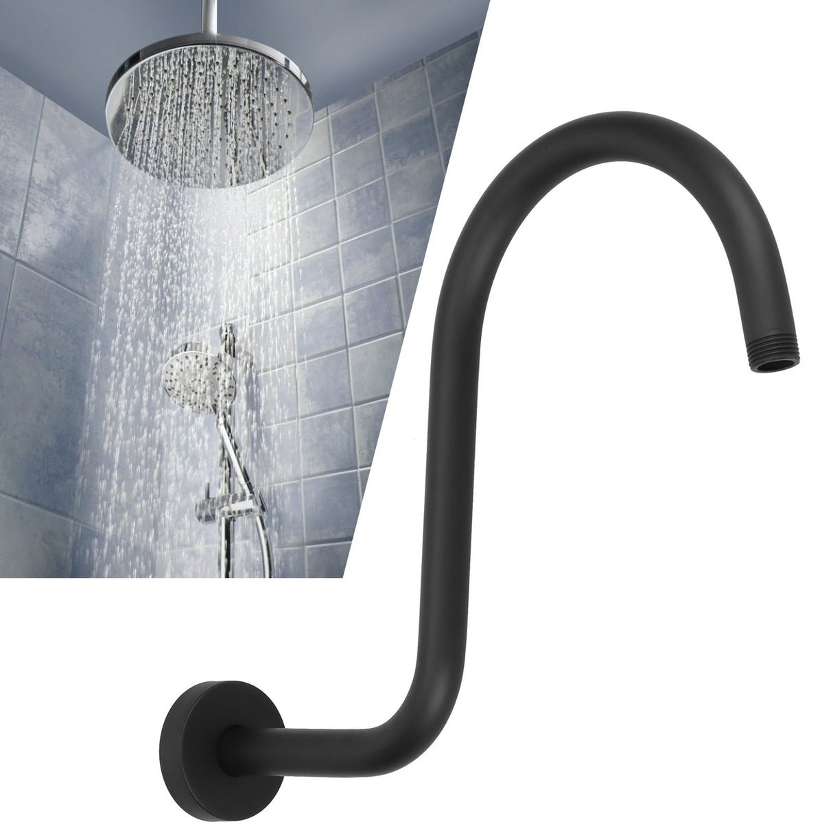 Shower Arm S Shape Gooseneck Stainless Steel Shower Head Extension Arm Bathroom NPT Shower Head Arm for Home233 Black