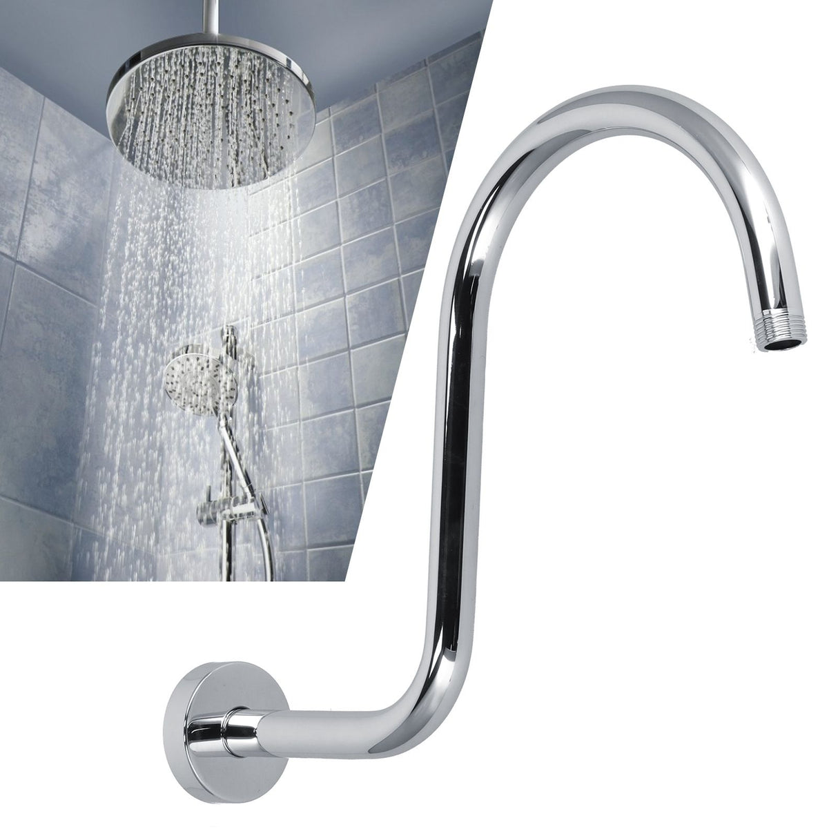 Shower Arm S Shape Gooseneck Stainless Steel Shower Head Extension Arm Bathroom NPT Shower Head Arm for Home233 Electroplate