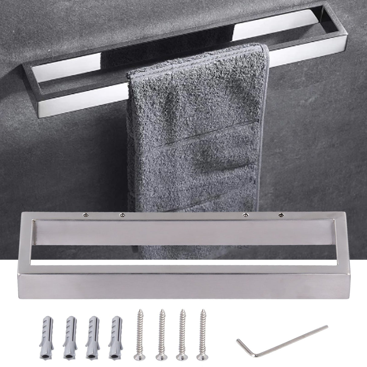 Stainless Steel Towel Rack Bathroom Towel Holder Wall Mounted Towel Bar Square Thicken Towel Hanger