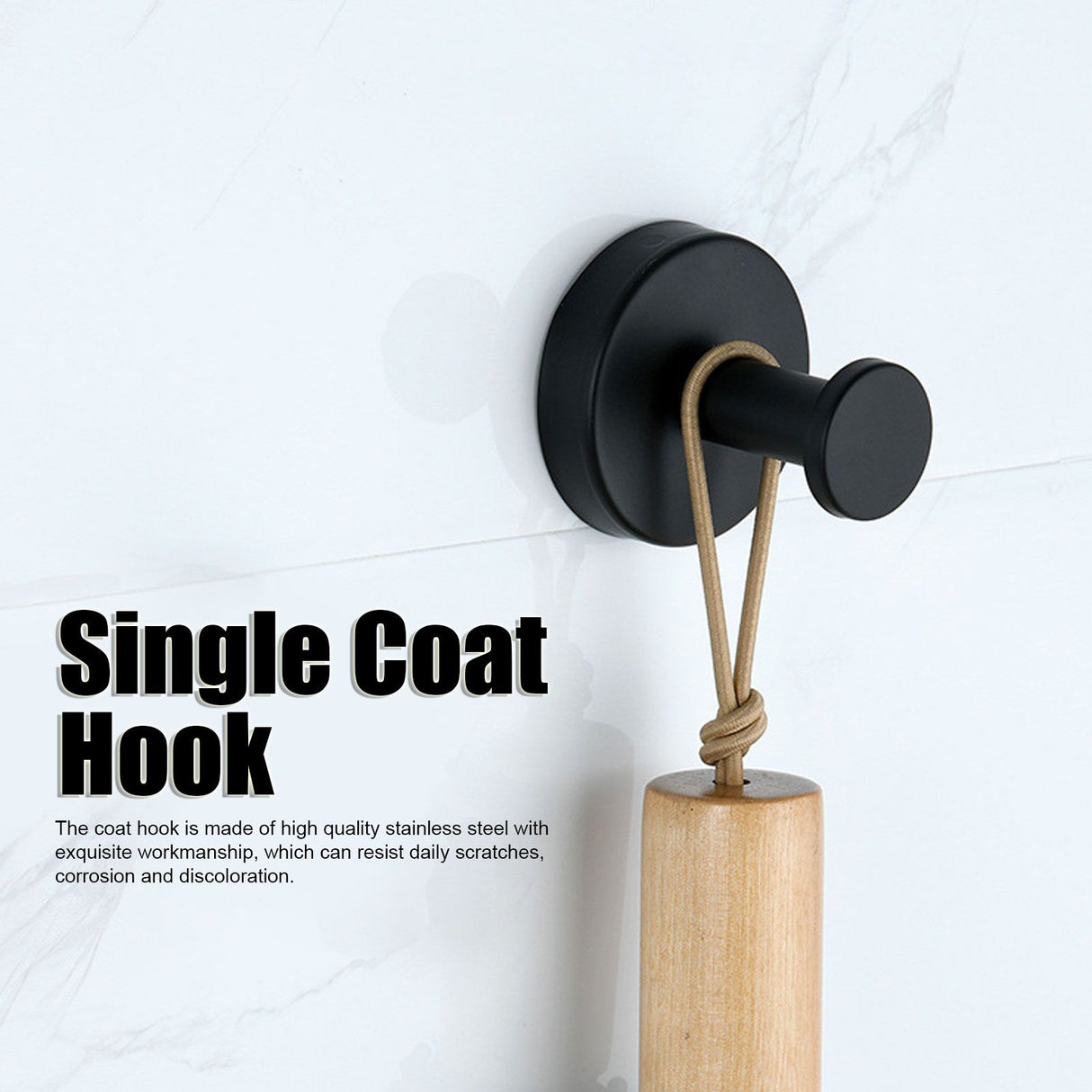 Single Coat Hook 304 Stainless Steel Black Wall Mounted Towel Clothes Hat Hanger for Bathroom Kitchen