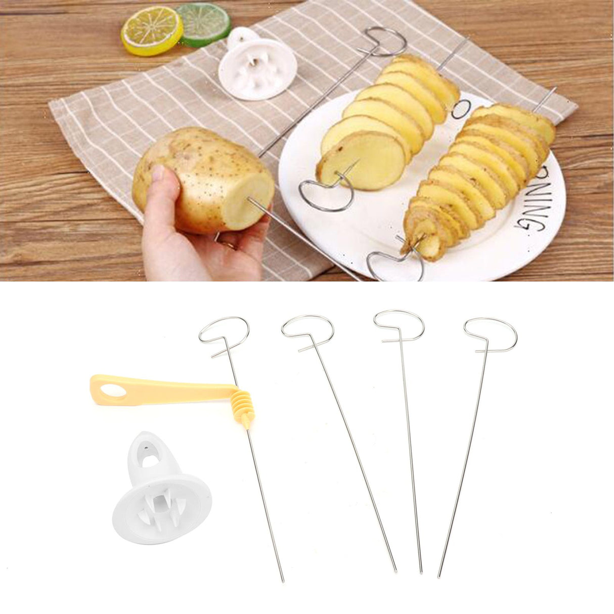 Stainless Steel Potato Cutter Hand Crank Potato Spiral Cutter Kitchen Accessory for Home