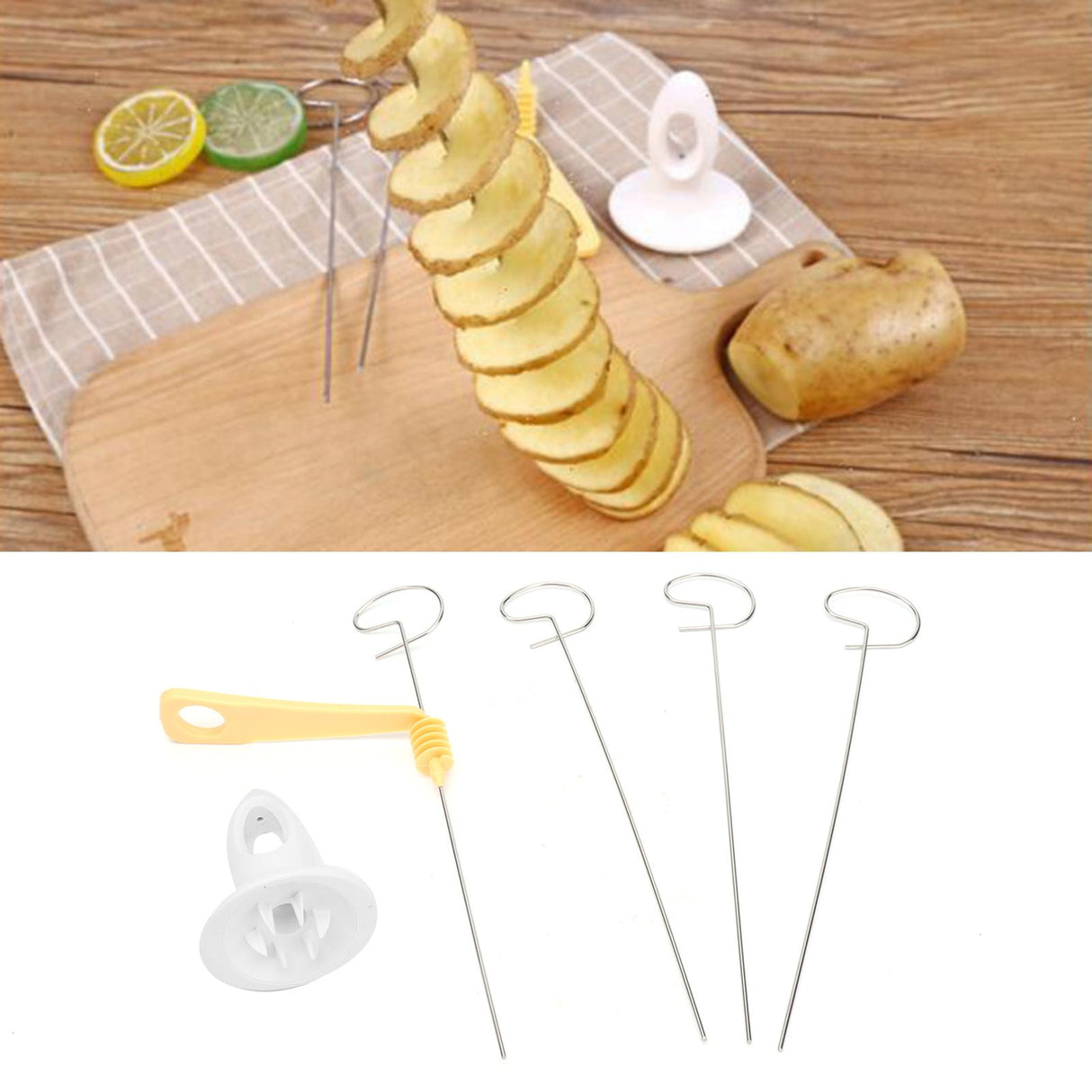 Stainless Steel Potato Cutter Hand Crank Potato Spiral Cutter Kitchen Accessory for Home