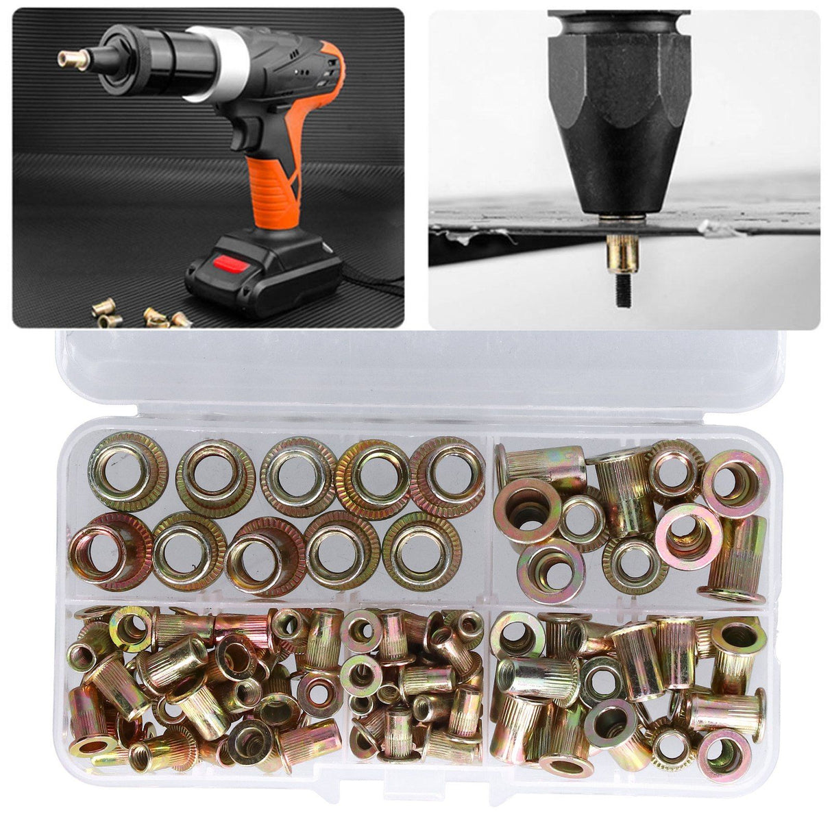 100PCS Threaded Inserts M3‑M8 Portable Galvanized Carbon Steel High Strength Rivet Nuts Assortment100PCS