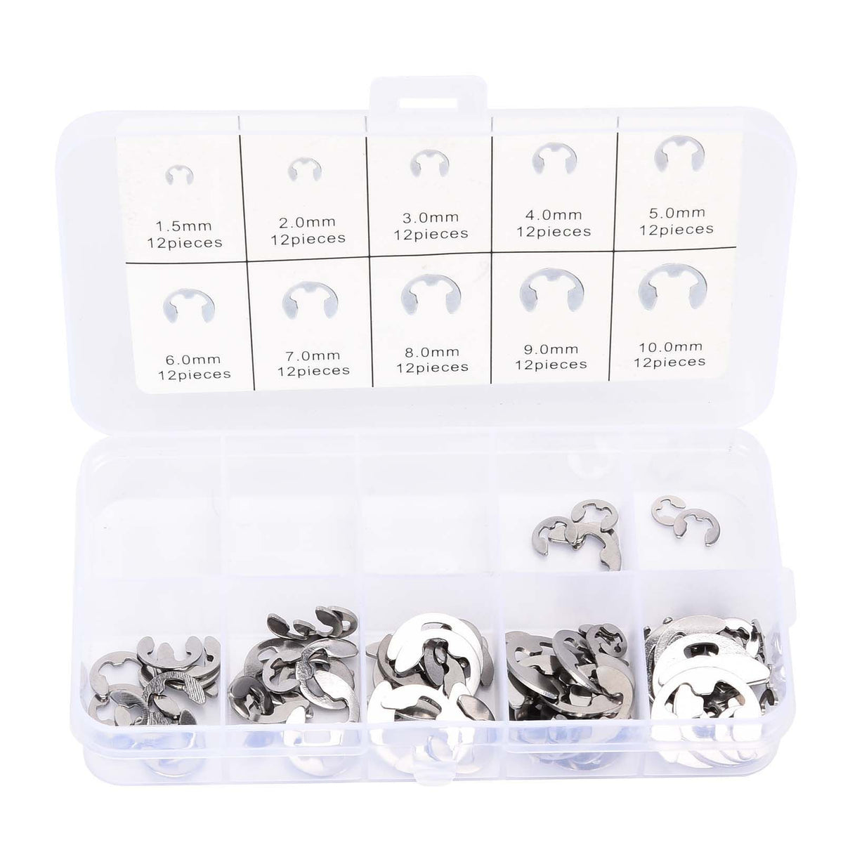 120PCS Snap Rings M1.5‑10 Mini Portable Corrosion Resistant Stainless Steel Snap Rings Kit120PCS