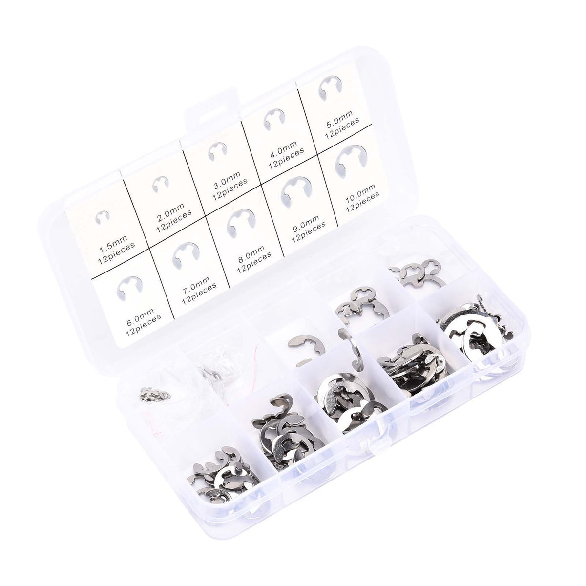 120PCS Snap Rings M1.5‑10 Mini Portable Corrosion Resistant Stainless Steel Snap Rings Kit120PCS