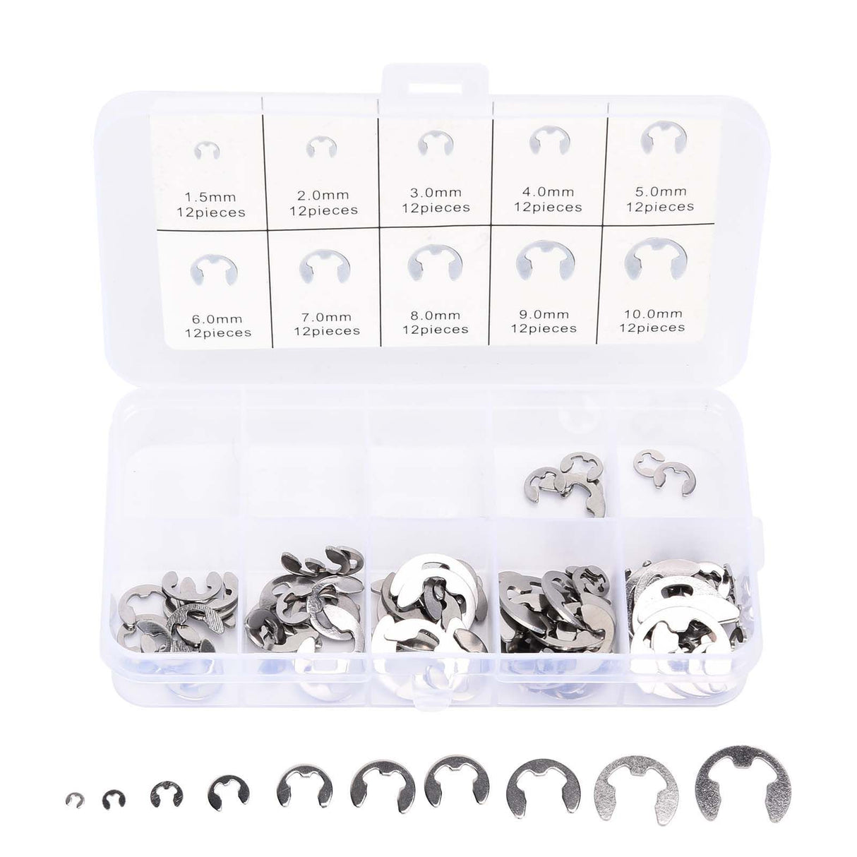 120PCS Snap Rings M1.5‑10 Mini Portable Corrosion Resistant Stainless Steel Snap Rings Kit120PCS
