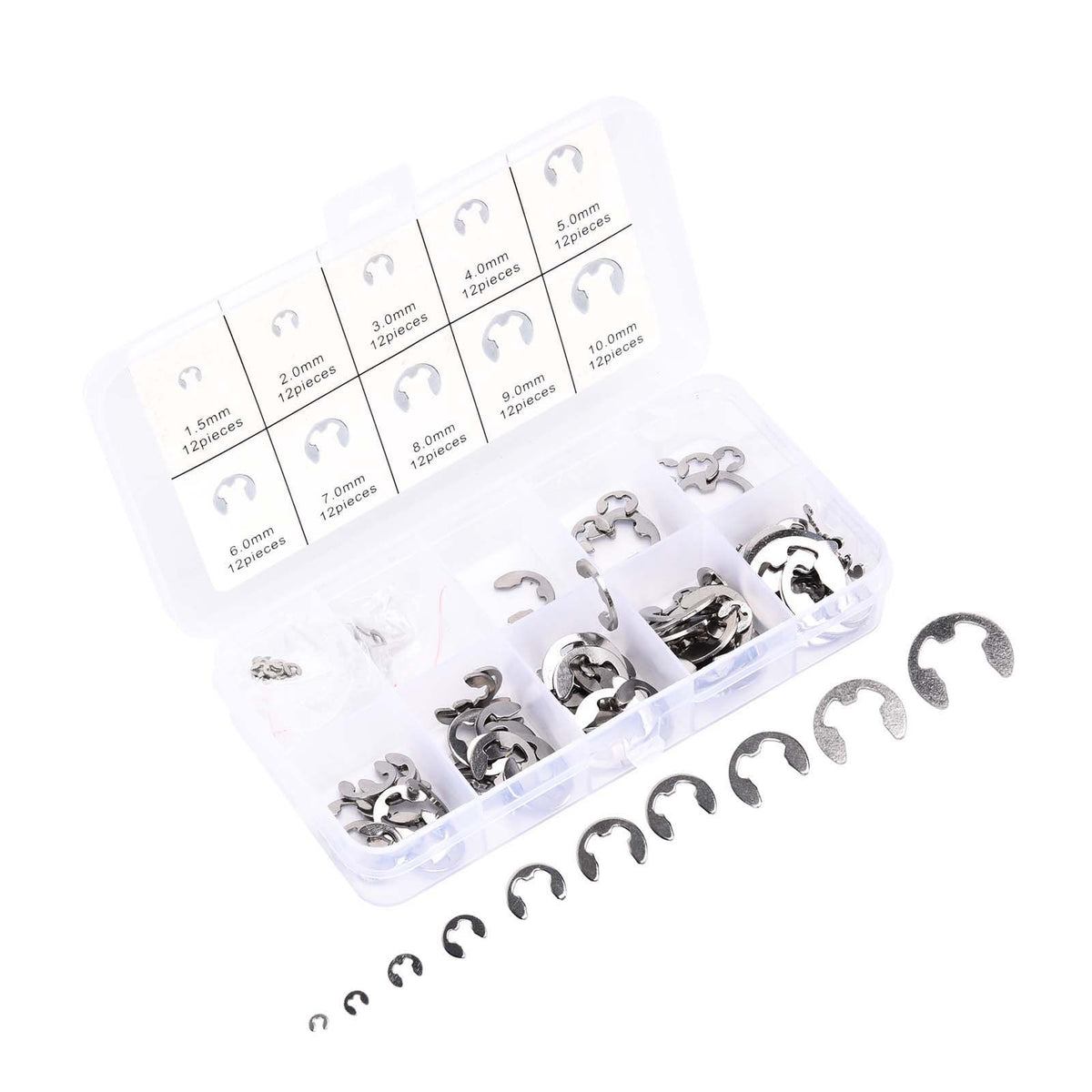 120PCS Snap Rings M1.5‑10 Mini Portable Corrosion Resistant Stainless Steel Snap Rings Kit120PCS
