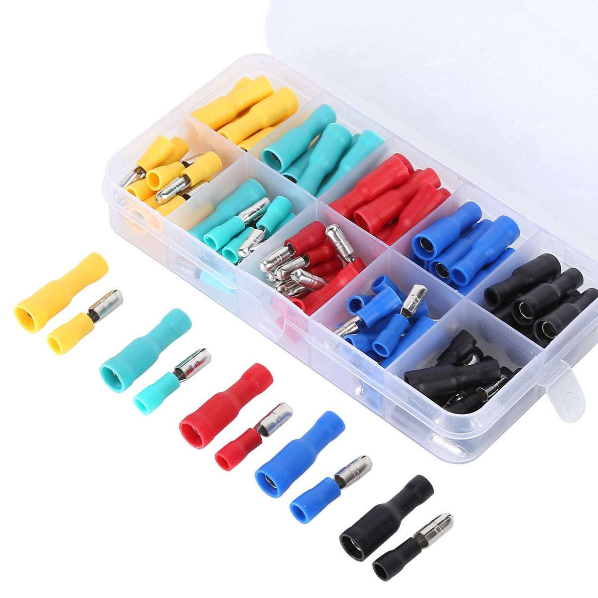 100Pcs Electrical Wire Terminal Male Female Many Colours Plug in Type Cold Pressed Terminal
