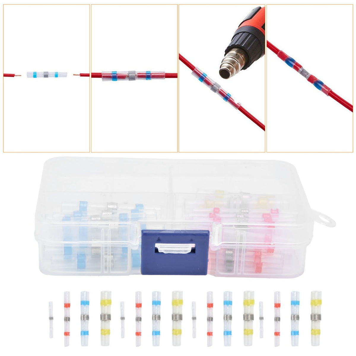 50pcs Waterproof Wire Connectors Bendable Marine Grade Insulated Electrical Wire TerminalsWhite 10 Red 23 Blue 12 Yellow 5
