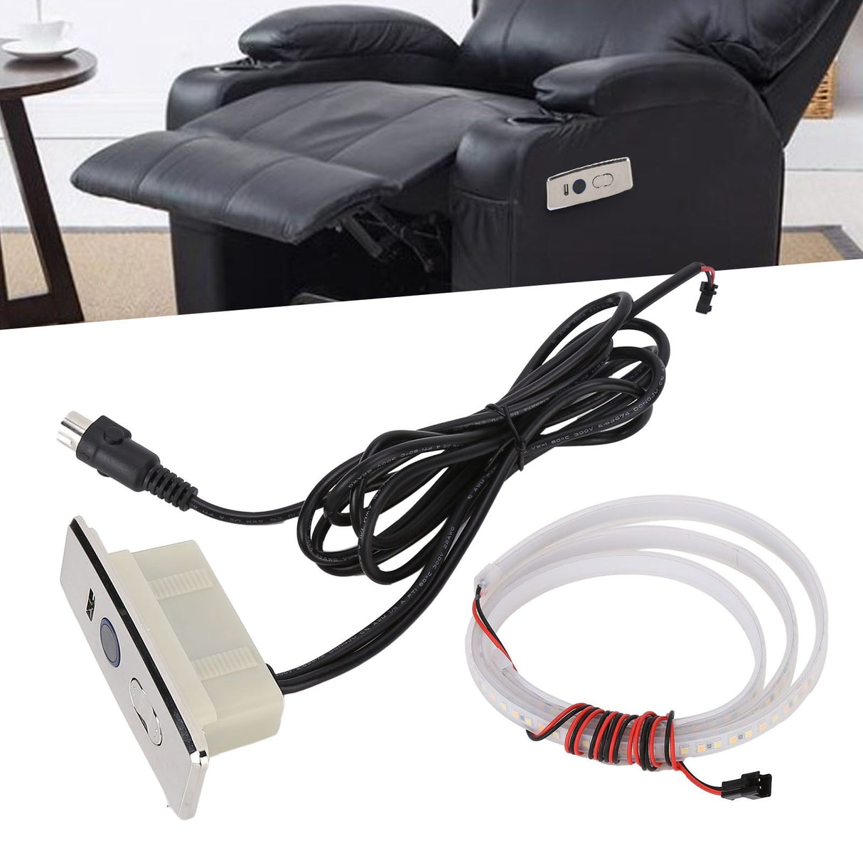 5 Pin Power Recliner Switch Brushed DC 3 Button Straight Sofa Controller with 1m Light Strip