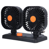 Car Air Cooling Fan Dual Head USB Universal Cooling Device 360 Degree Adjustable Square Low Noise Car Accessories - Front View