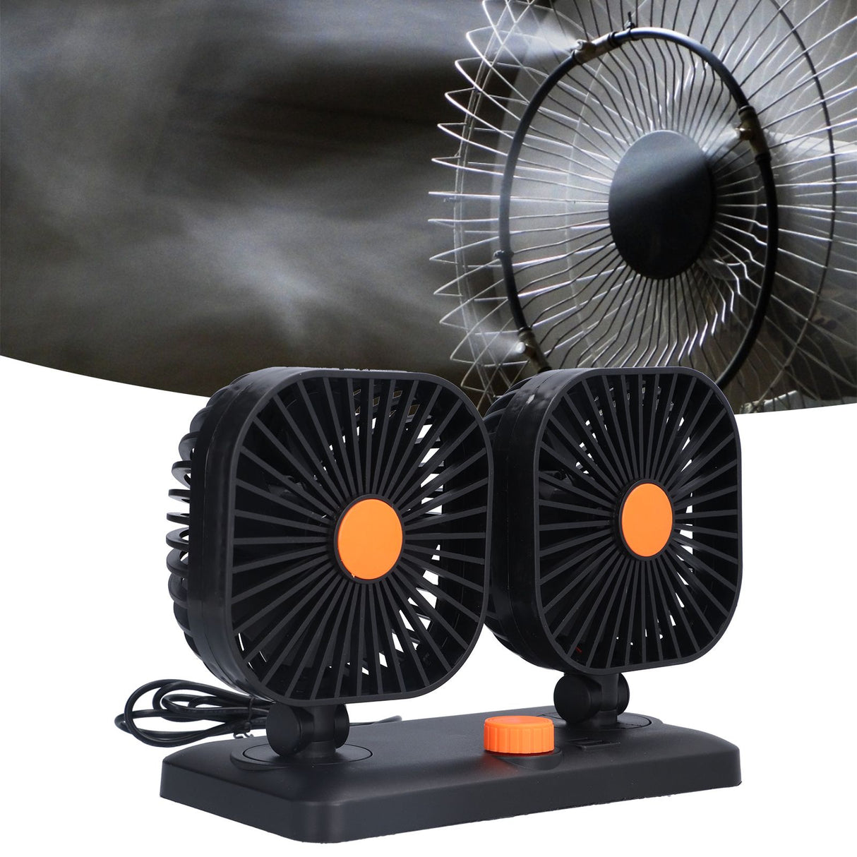 Car Air Cooling Fan Dual Head USB Universal Cooling Device 360 Degree Adjustable Square Low Noise Car Accessories