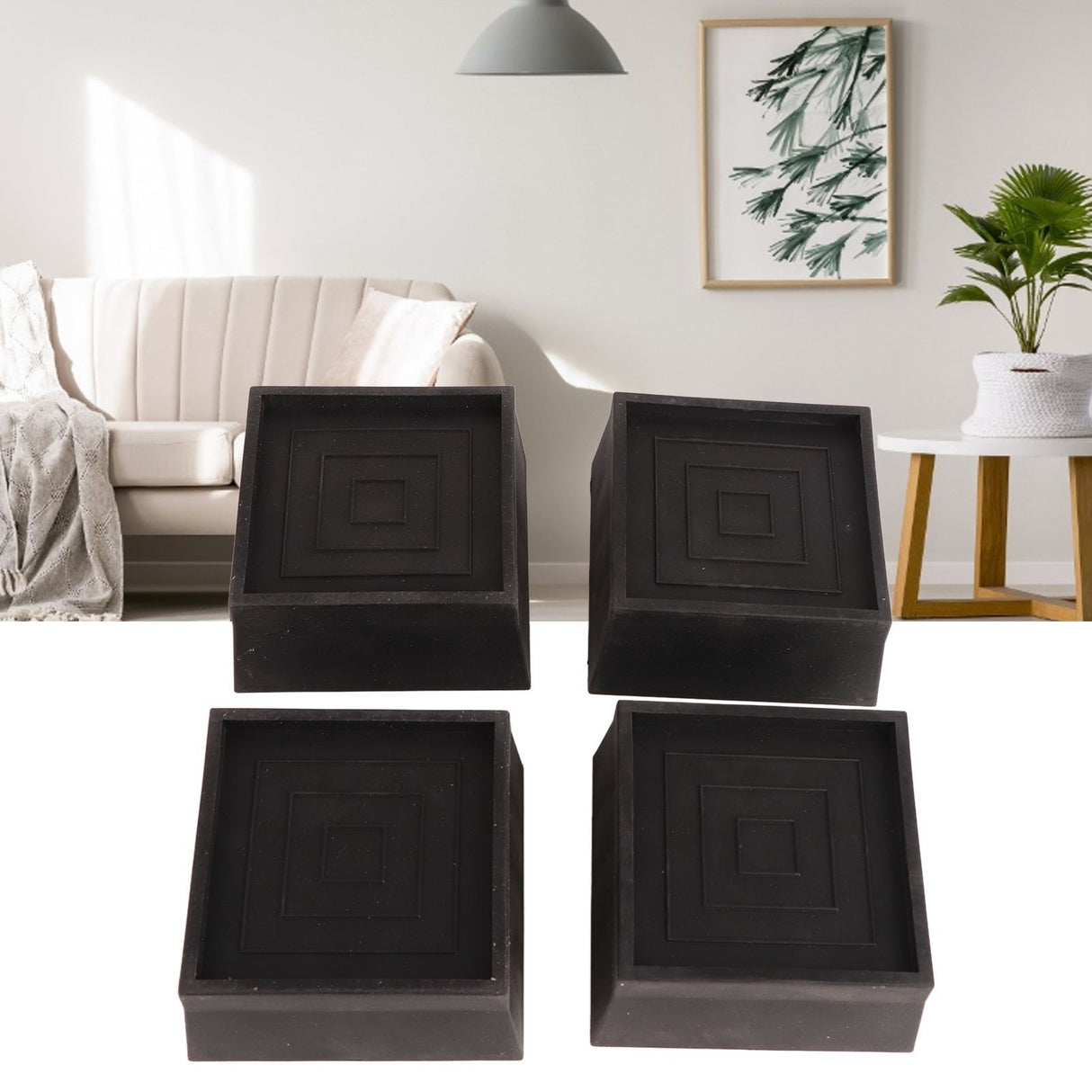 Furniture Riser 2 Inch Stackable TPU Square Desk Riser Heavy Duty Waterproof Anti Slip Black Heighten Riser Bed Lift