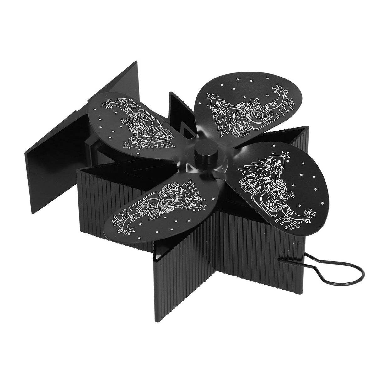 4 Blades Heat Powered Fan Santa Claus Pattern Fireplace Fan for Heat Distribution Circulating Warm AirBlack