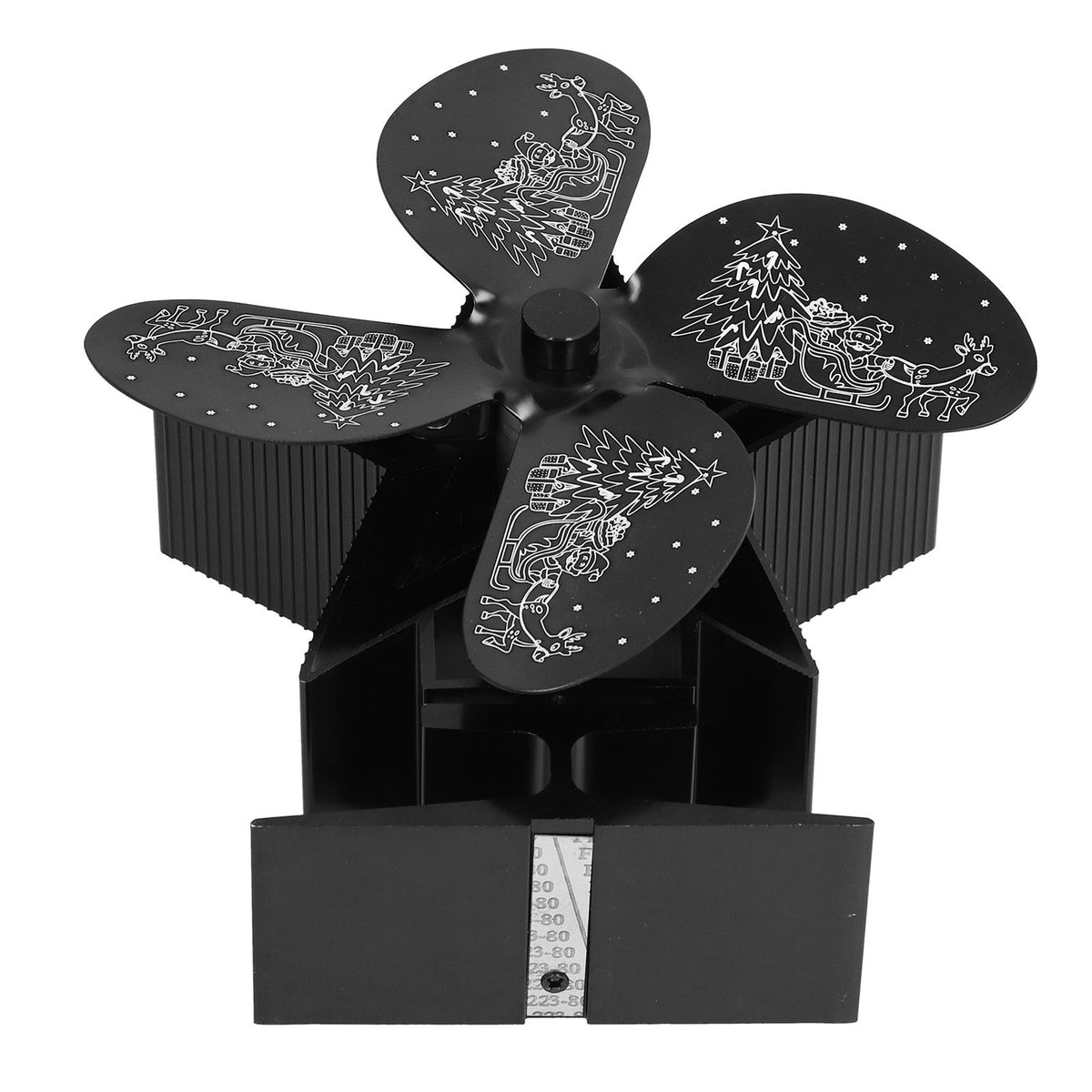 4 Blades Heat Powered Fan Santa Claus Pattern Fireplace Fan for Heat Distribution Circulating Warm AirBlack