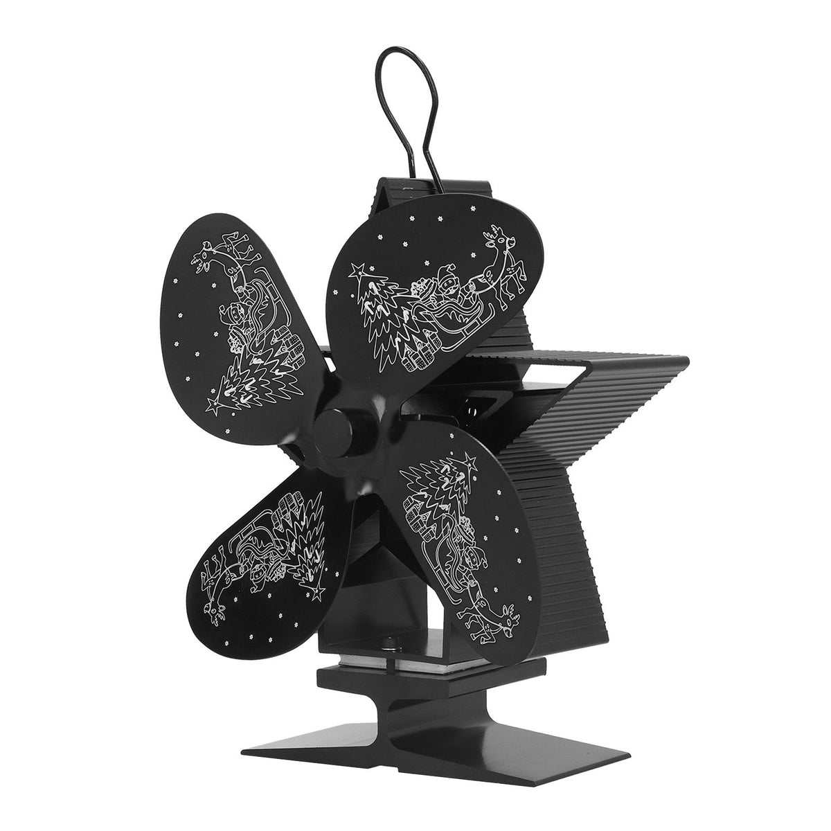 4 Blades Heat Powered Fan Santa Claus Pattern Fireplace Fan for Heat Distribution Circulating Warm AirBlack