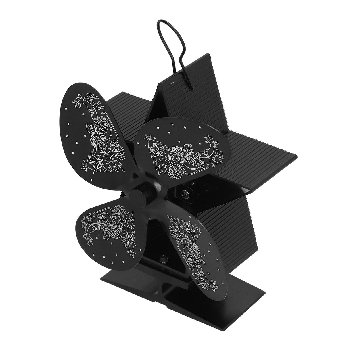 4 Blades Heat Powered Fan Santa Claus Pattern Fireplace Fan for Heat Distribution Circulating Warm AirBlack