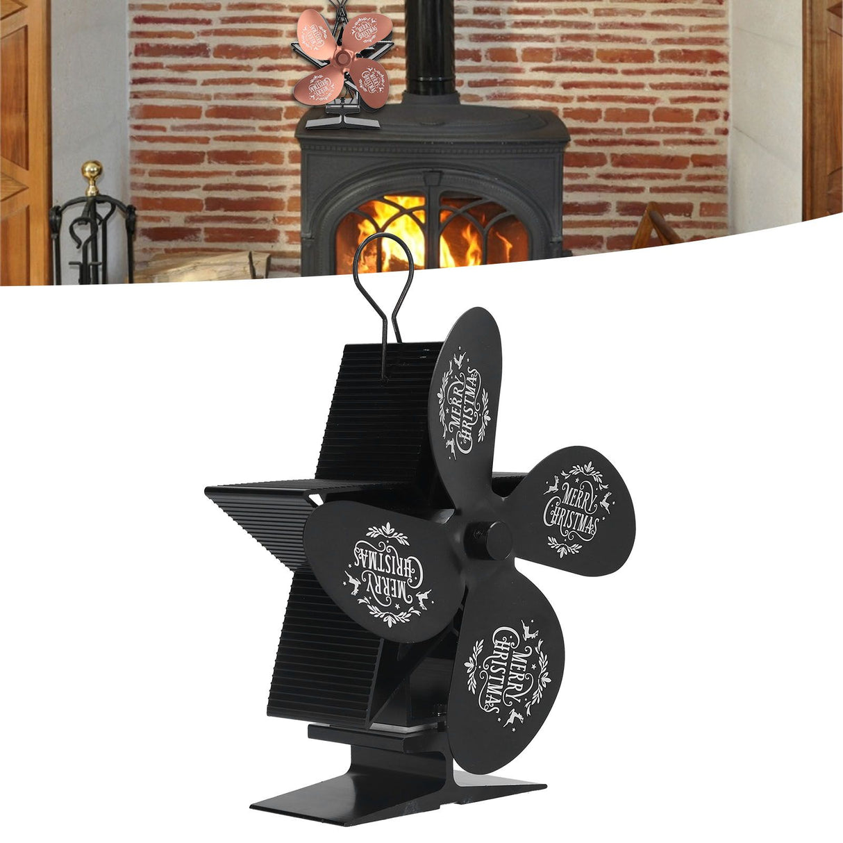 Stove Fans 4 Blades Heat Powered Low Noise High Temperature Resistant Fireplace Fan for HomeBlack