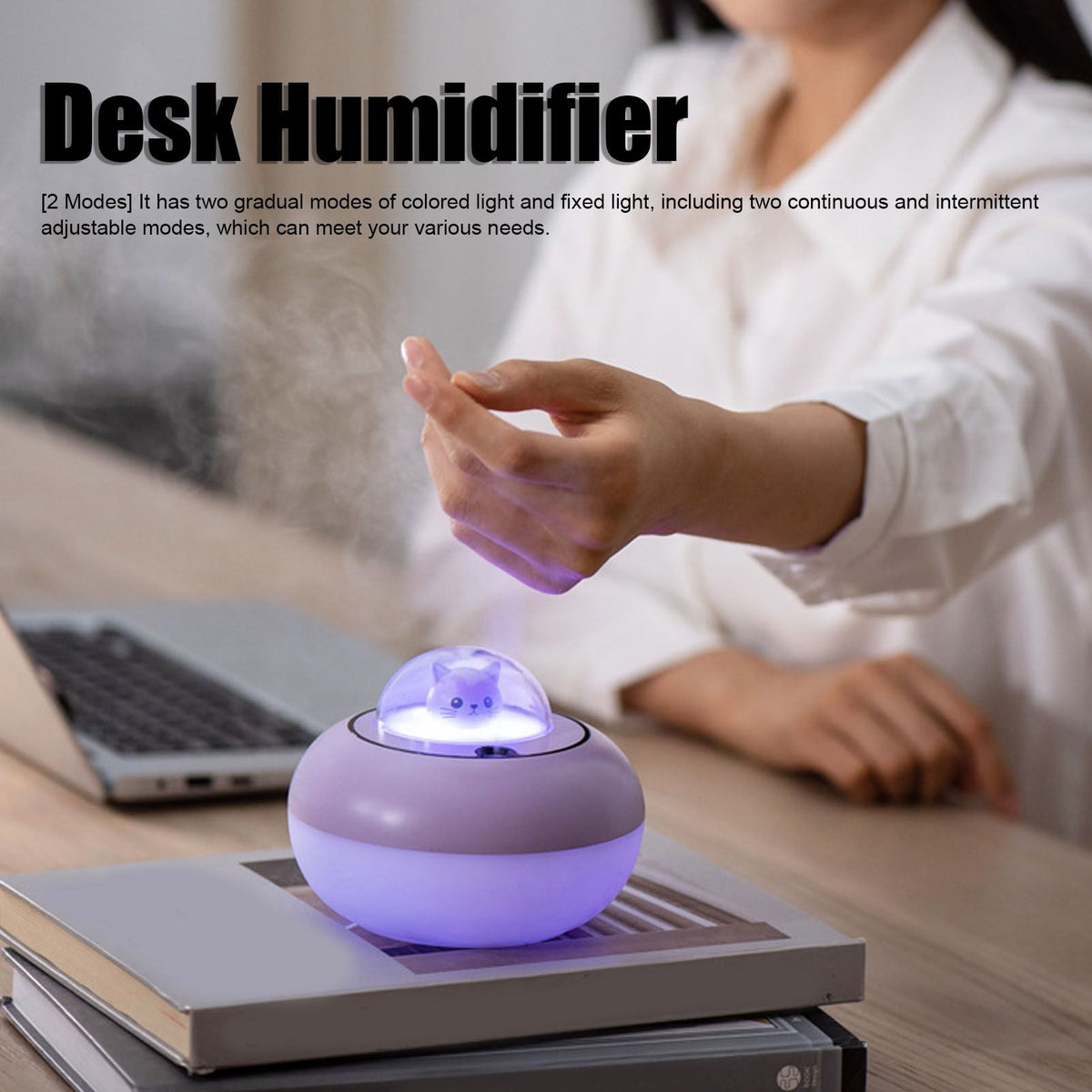 300ml LED Desk Humidifier White Pink USB Powered Mute Colorful Large Capacity Air Humidifier for Home Office