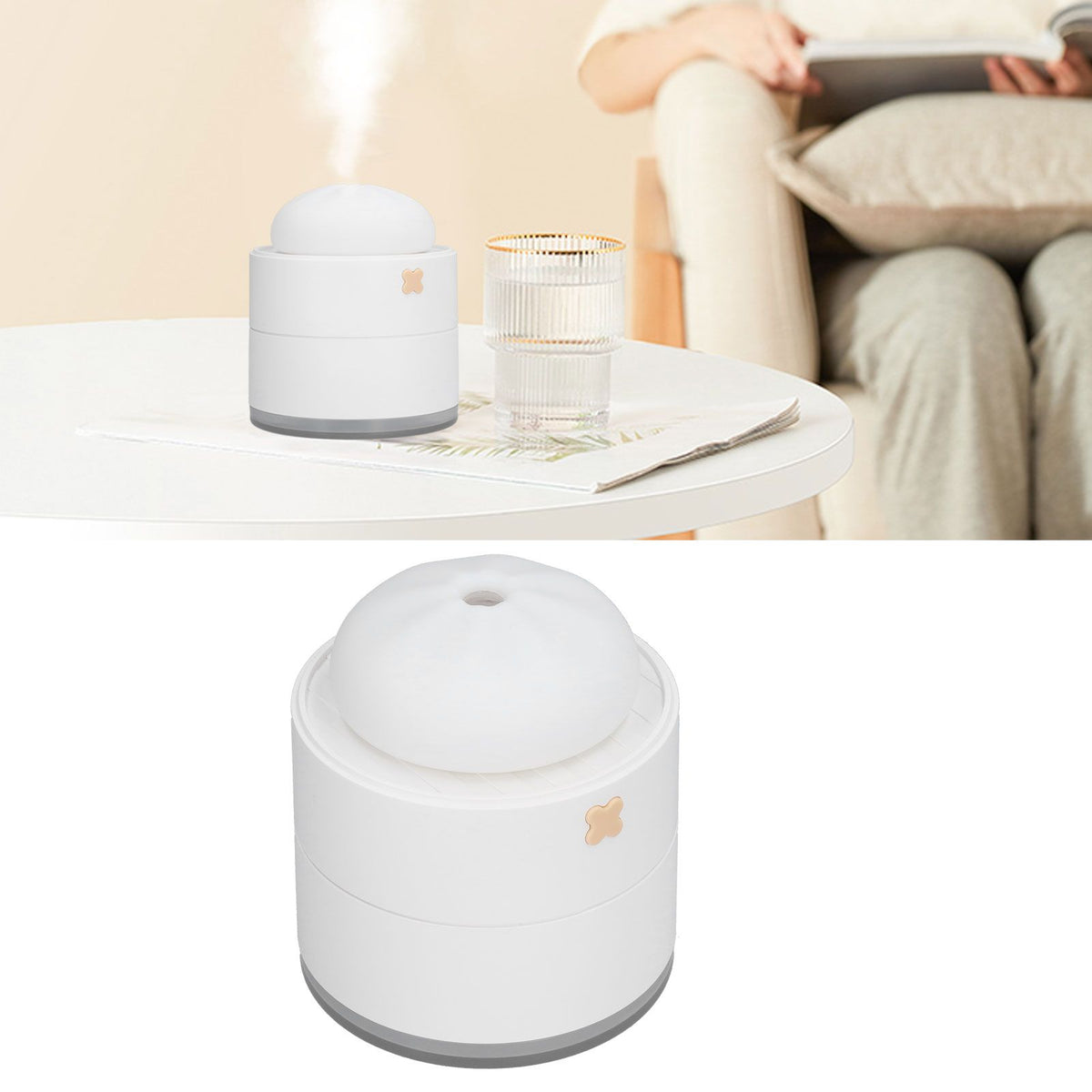 400ml Steamed Bun Shape Air Humidifier 2 Gears Adjustable Desktop Humidifier USB PoweredWhite