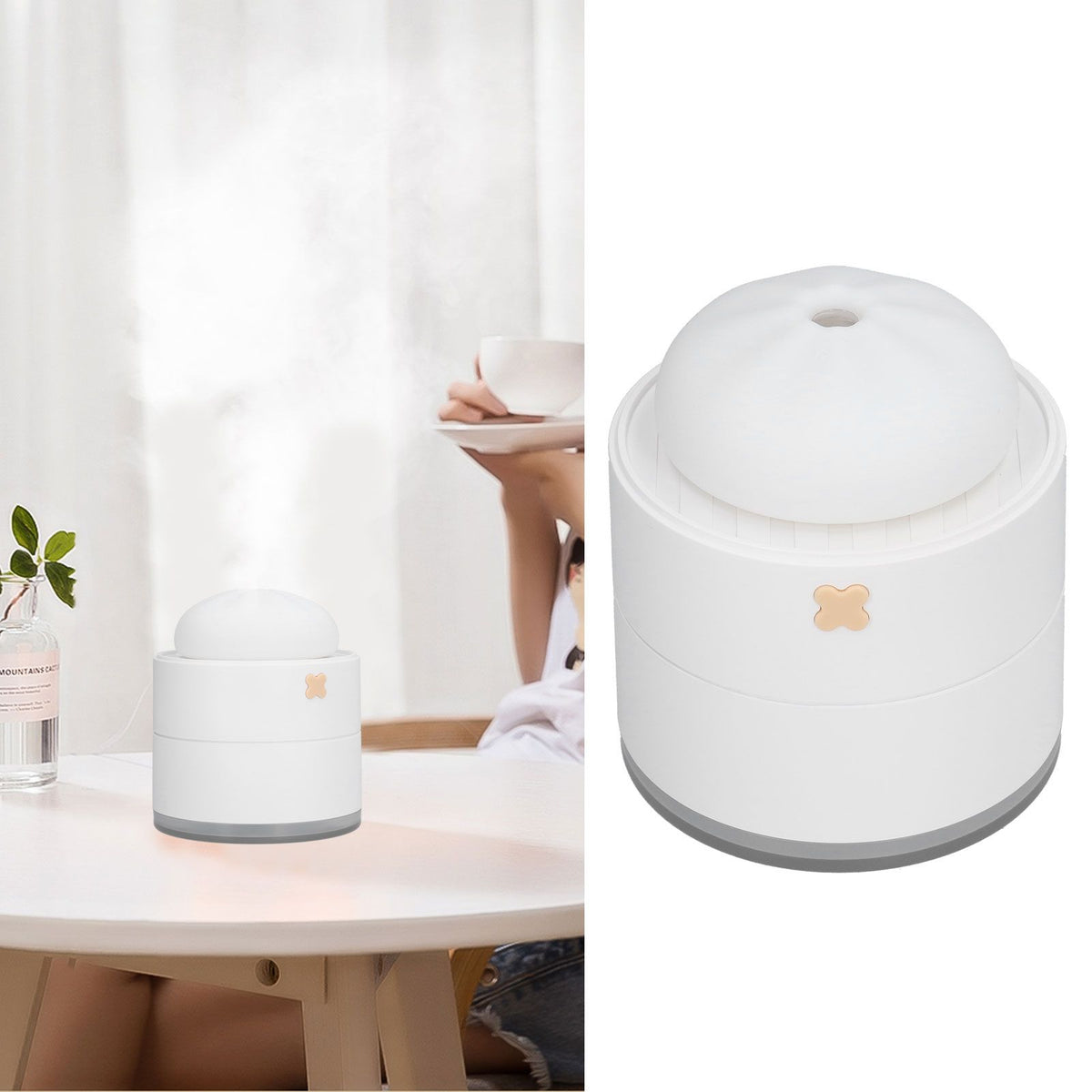 400ml Steamed Bun Shape Air Humidifier 2 Gears Adjustable Desktop Humidifier USB PoweredWhite