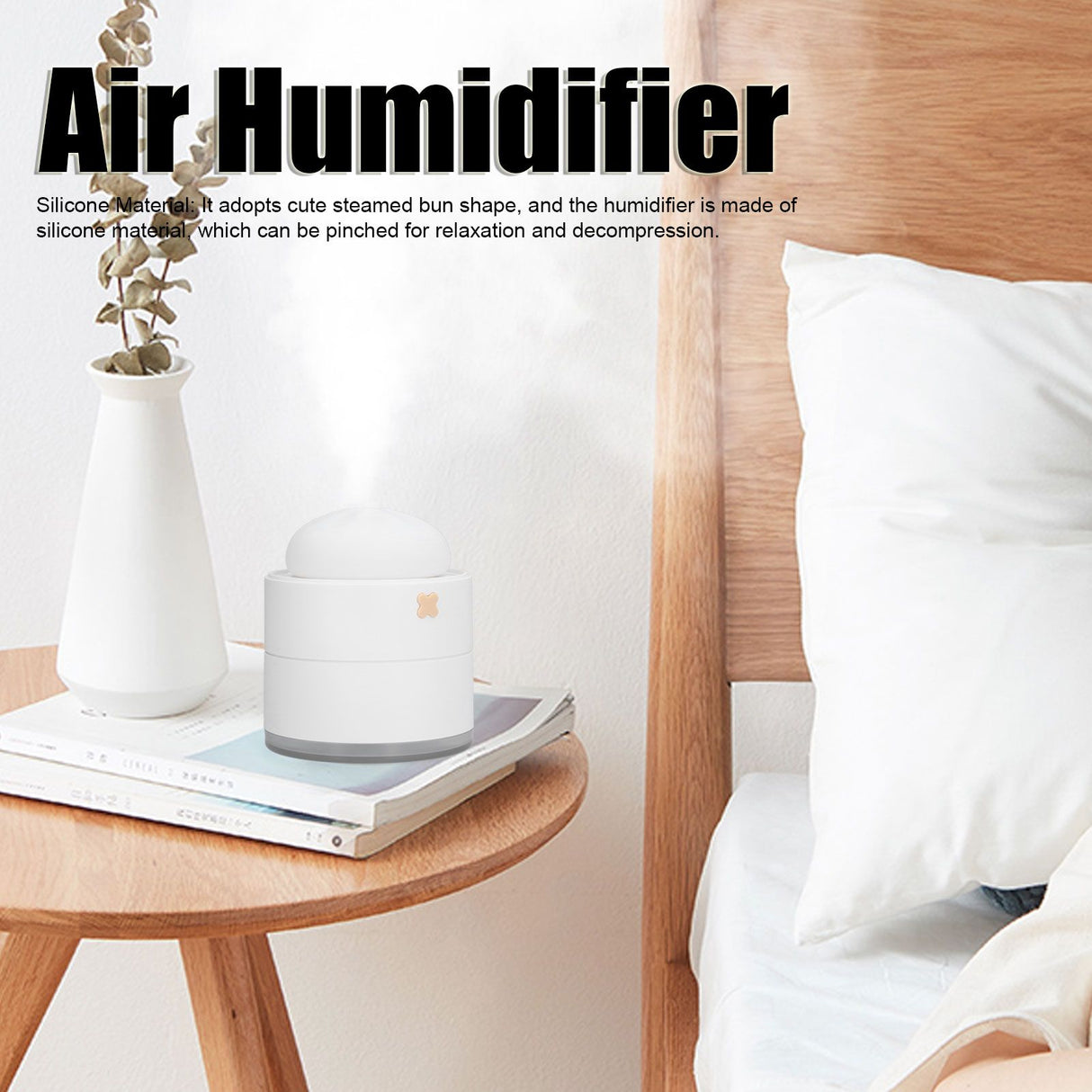 400ml Steamed Bun Shape Air Humidifier 2 Gears Adjustable Desktop Humidifier USB PoweredWhite