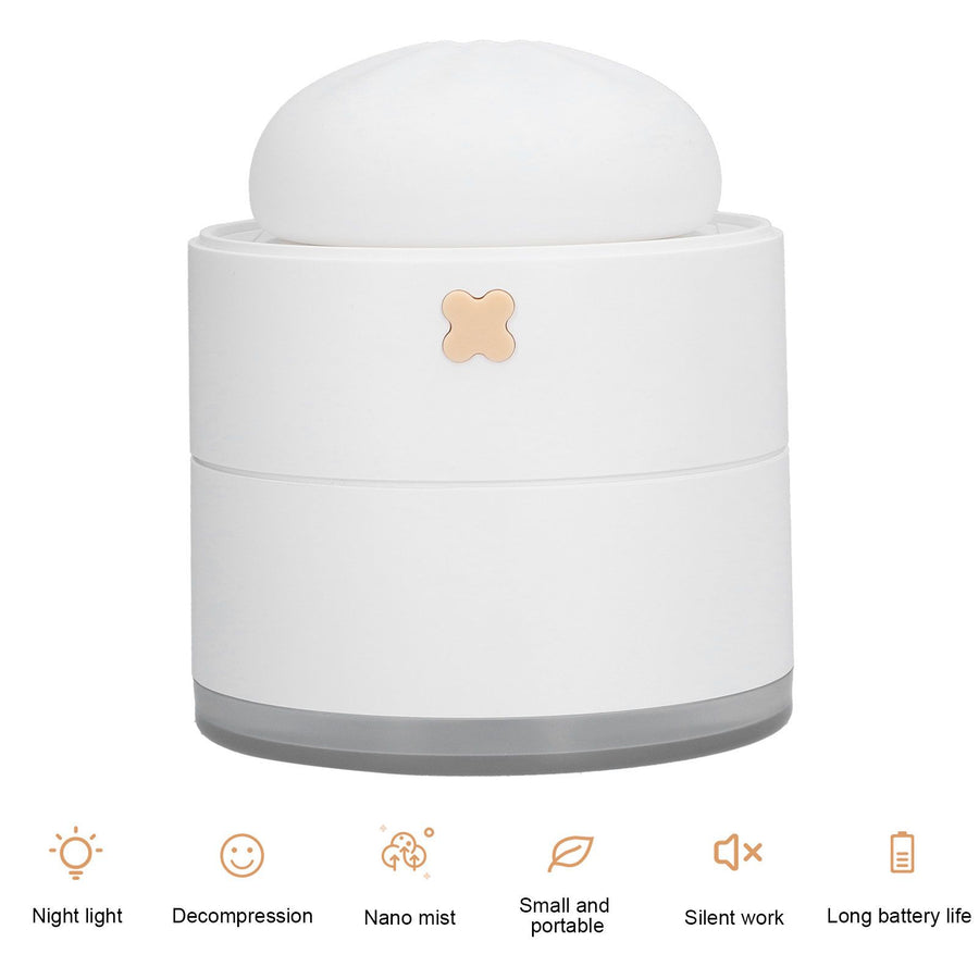 400ml Steamed Bun Shape Air Humidifier 2 Gears Adjustable Desktop Humidifier USB PoweredWhite