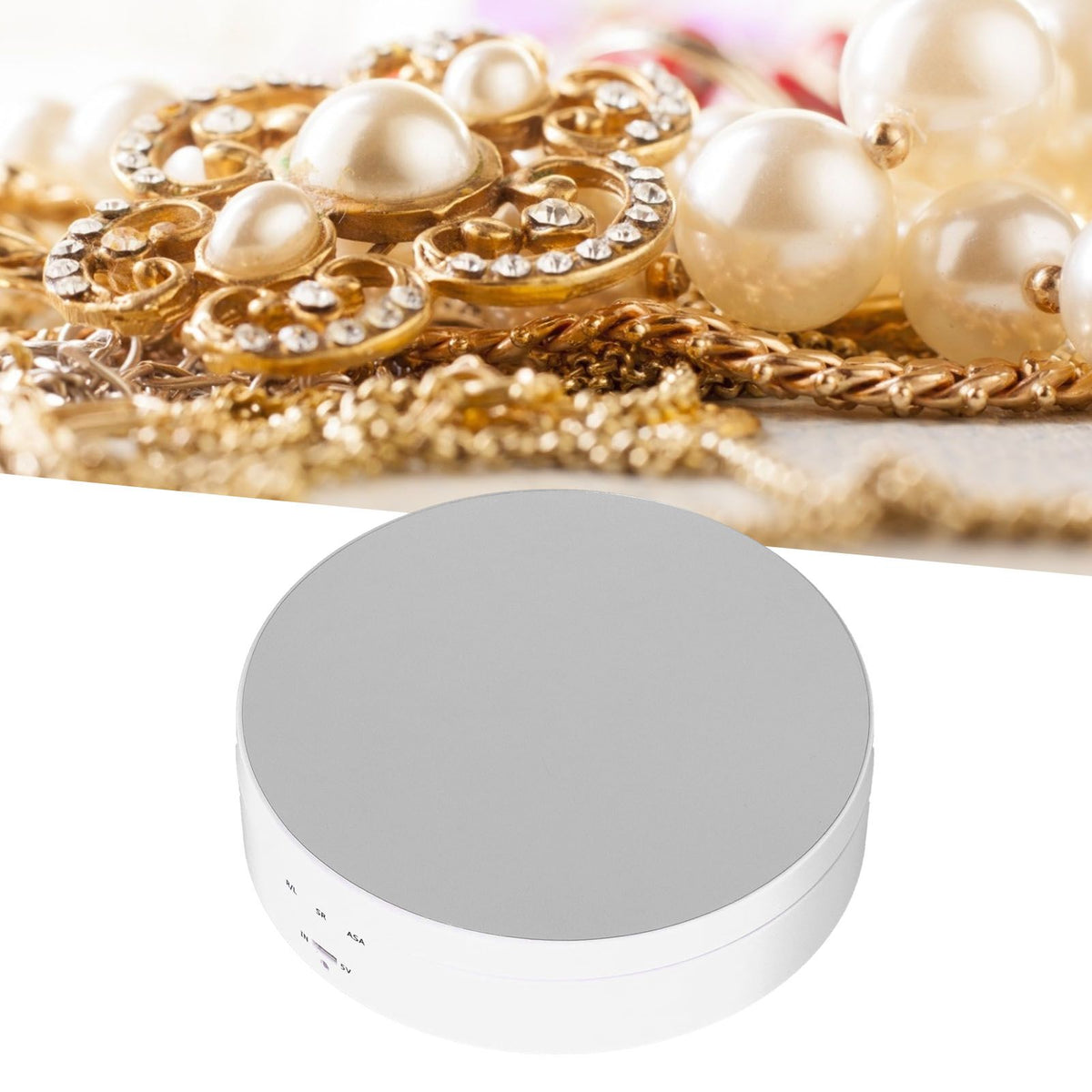 Motorized Rotating Display Stand 138mm Electric Rotating Turntable 3 Speed Adjustable USB Powered Jewelry Display BracketWhite