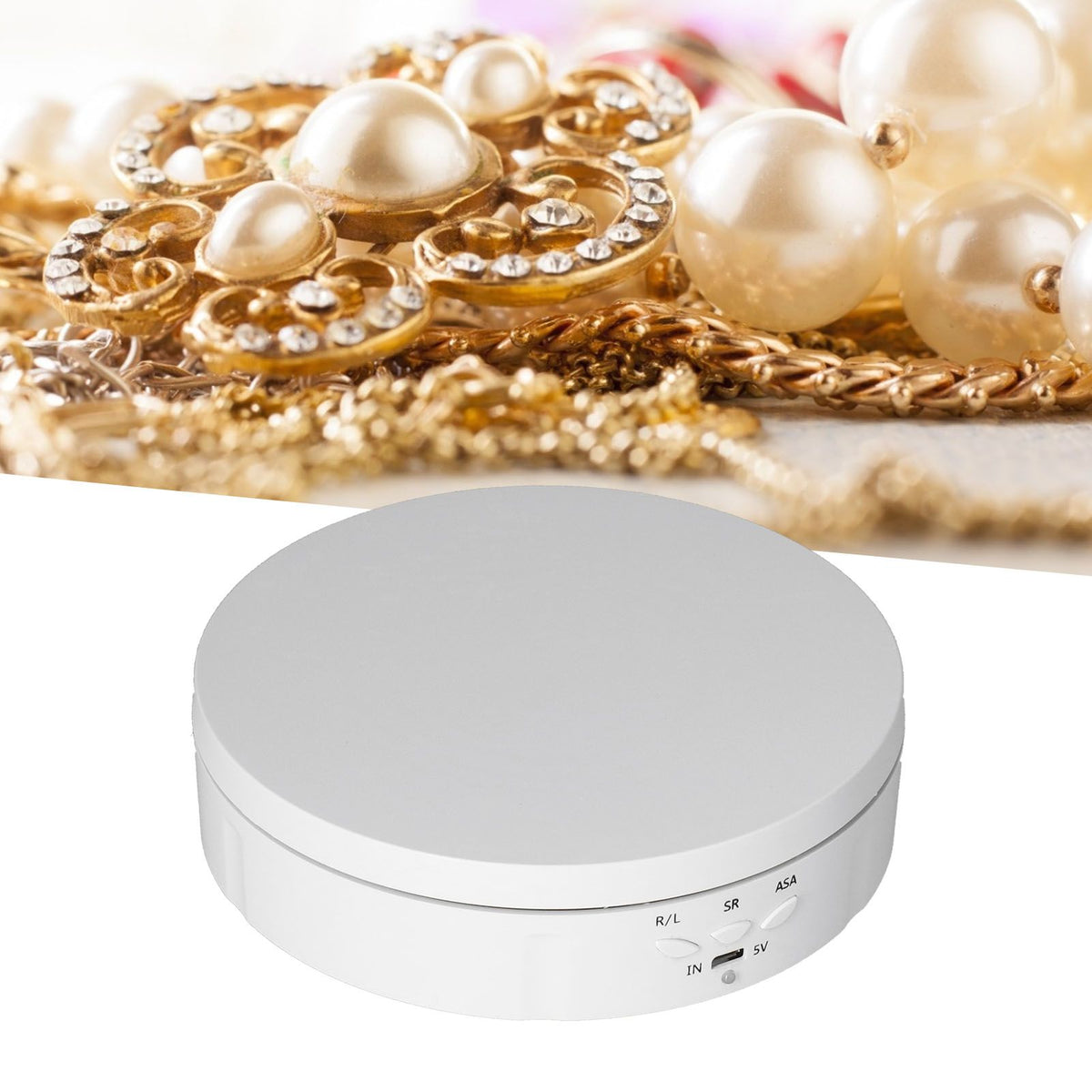 145mm 360° Round Auto Rotating Display Stand 3 Speed Control USB Powered Jewelry Turntable for ExhibitionWhite
