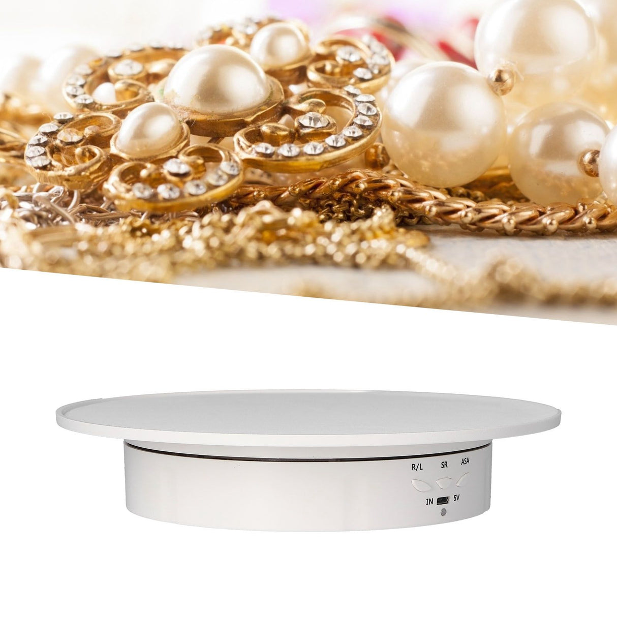 200mm Motorized Rotating Display Stand Bracket 3 Speed Adjustable USB Powered Jewelry Electric Rotating TurntableWhite