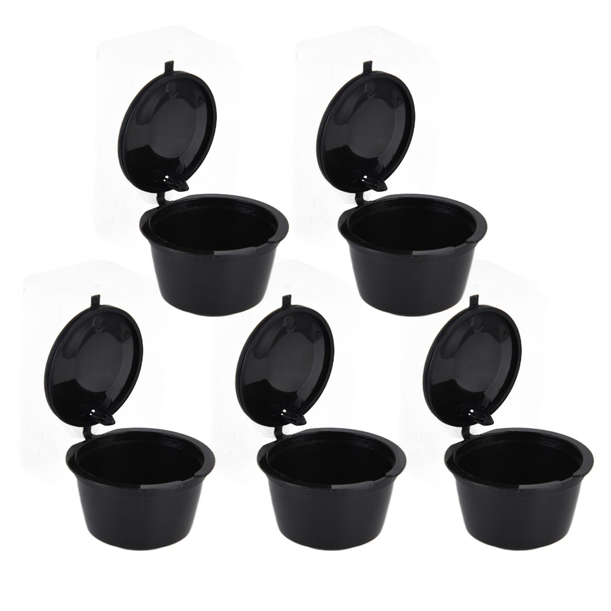 5Pcs 50ml Coffee Capsule Reusable Coffee Filter Cup with Spoon for DOLCE GUSTO Coffee MachineBlack