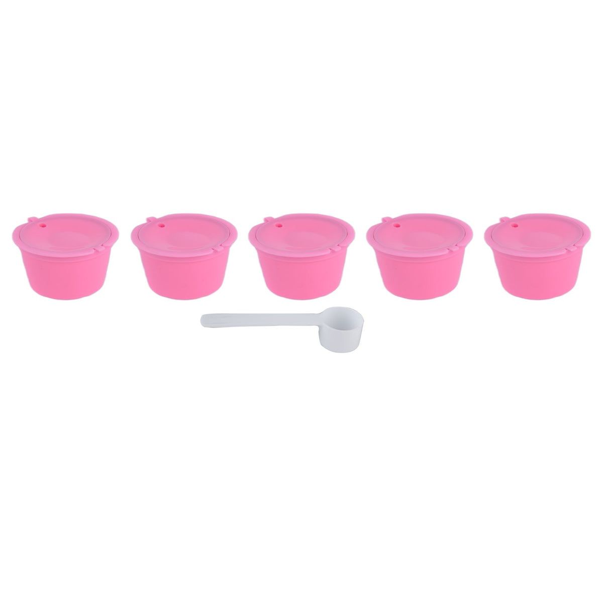 5Pcs 50ml Coffee Capsule Reusable Coffee Filter Cup with Spoon for DOLCE GUSTO Coffee MachinePink