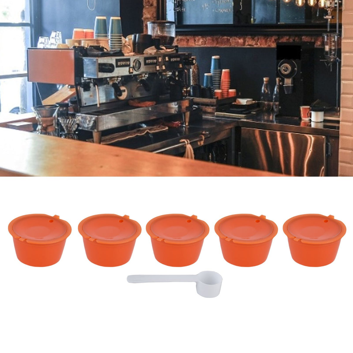 5Pcs 50ml Coffee Capsule Reusable Coffee Filter Cup with Spoon for DOLCE GUSTO Coffee MachineOrange