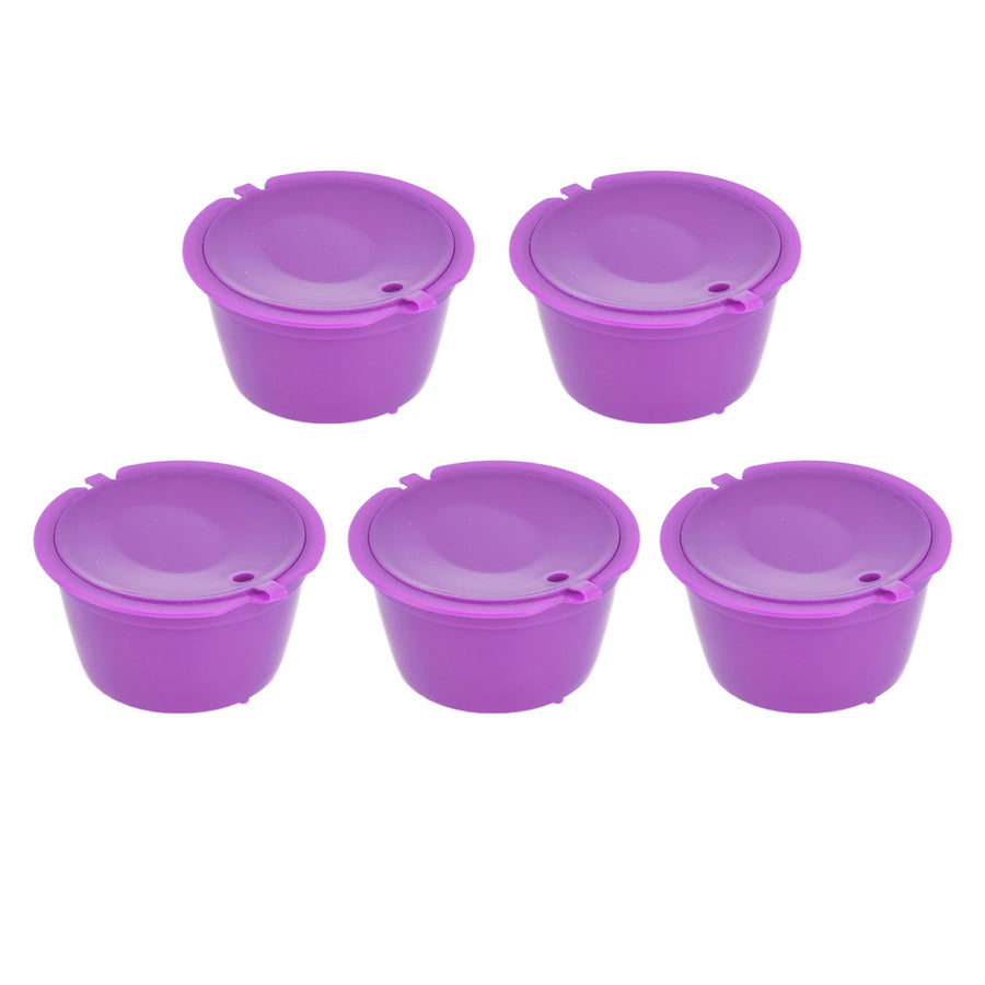5Pcs 50ml Coffee Capsule Reusable Coffee Filter Cup with Spoon for DOLCE GUSTO Coffee MachinePurple