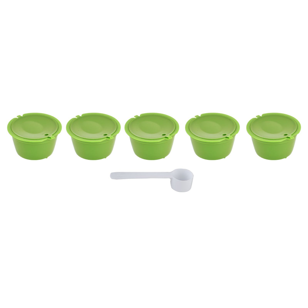 5Pcs 50ml Coffee Capsule Reusable Coffee Filter Cup with Spoon for DOLCE GUSTO Coffee MachineGrass Green