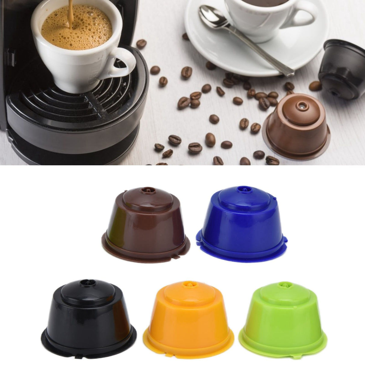 5Pcs Reusable Coffee Pod 50ml Refillable Coffee Capsule with Spoon Convenient to Use for Dolce Gusto
