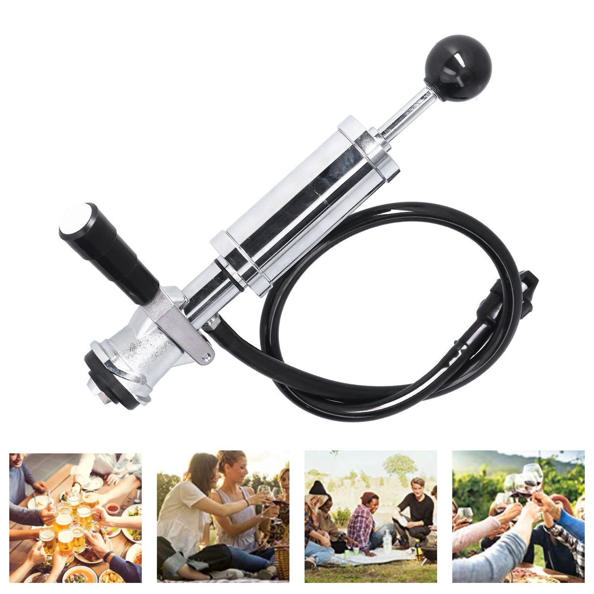 Beer Keg Pump with Black Beer Faucet Stainless Steel Draft Beer Party Pump for American D System Kegs