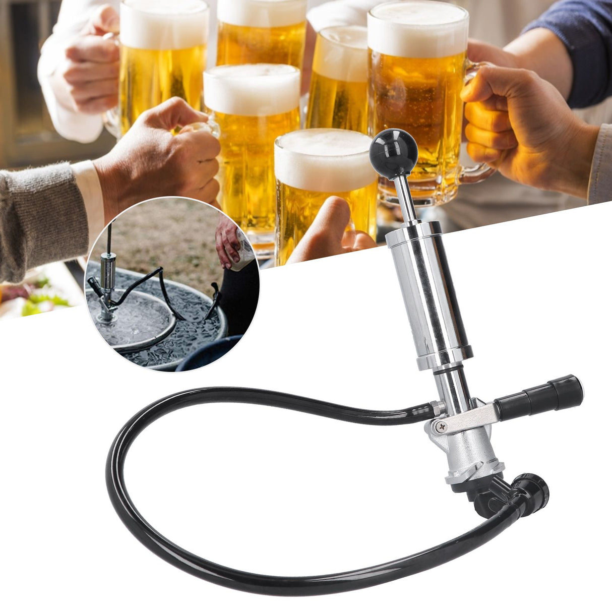 Beer Keg Party Pump with Tap Hose Stainless Steel Home Brewing Accessory for American S System Kegs