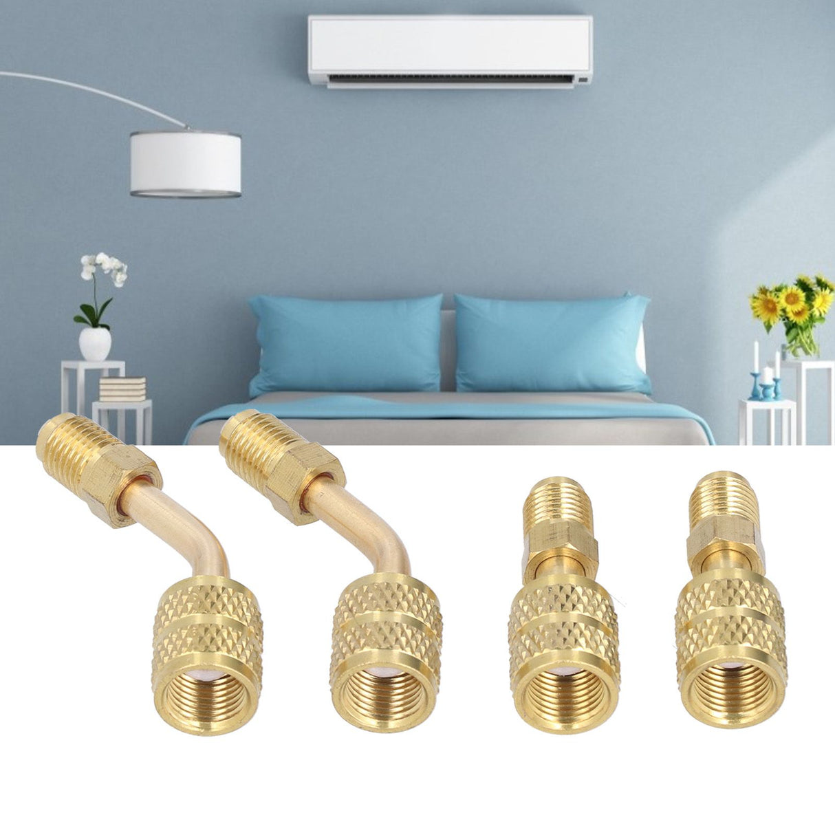 4Pcs 1/4SAE to 5/16SAE Conversion Head Refrigerant Charging Adapter for R410 Reducer Fluoride Tools