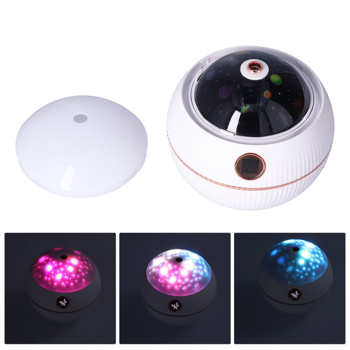 550ML Spherical Humidifier Mini Portable Star Projection Humidifier for Home Bedroom USB ChargingWhite